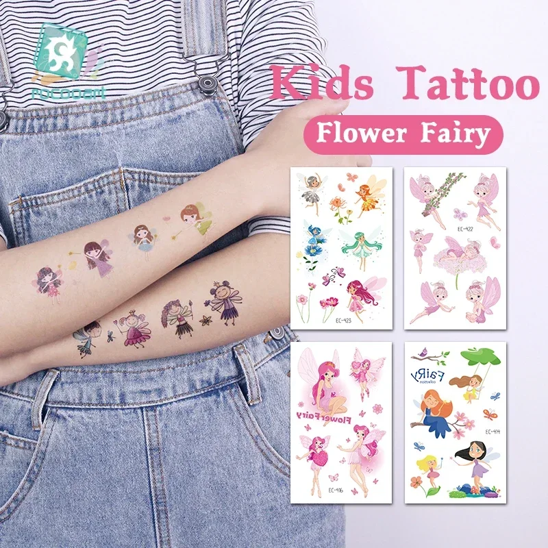 Cute Flower Fairy Tattoo Stickers For Girls Body Art Temporary Tattoos Waterproof Fake Tatoo Children Party Decoration Stickers