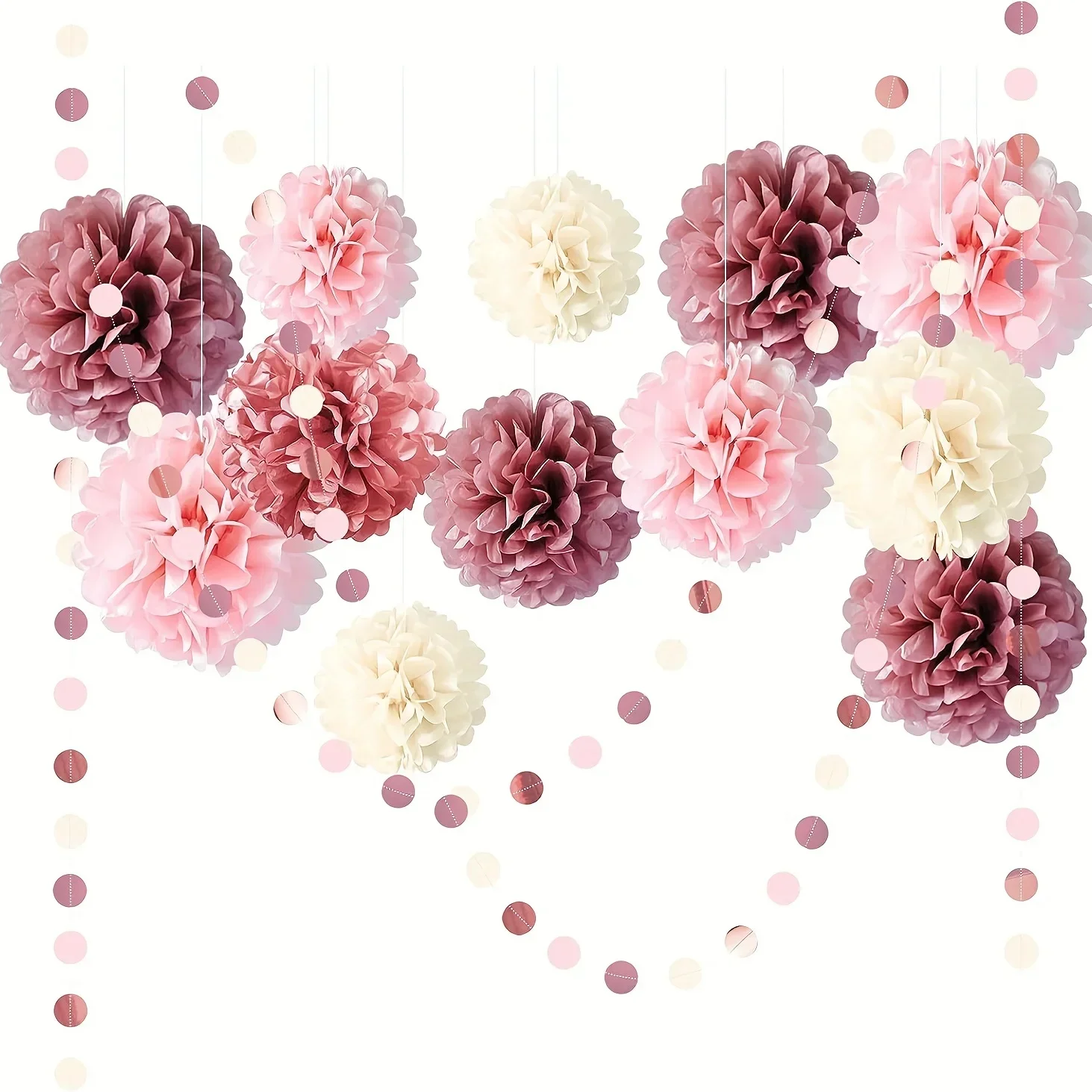 15pcs, Dusty Rose Blush Pink Tissue Pom Poms Flowers For Wedding, Bridal Shower, Shower, Sweet Birthday, Engagement view 2