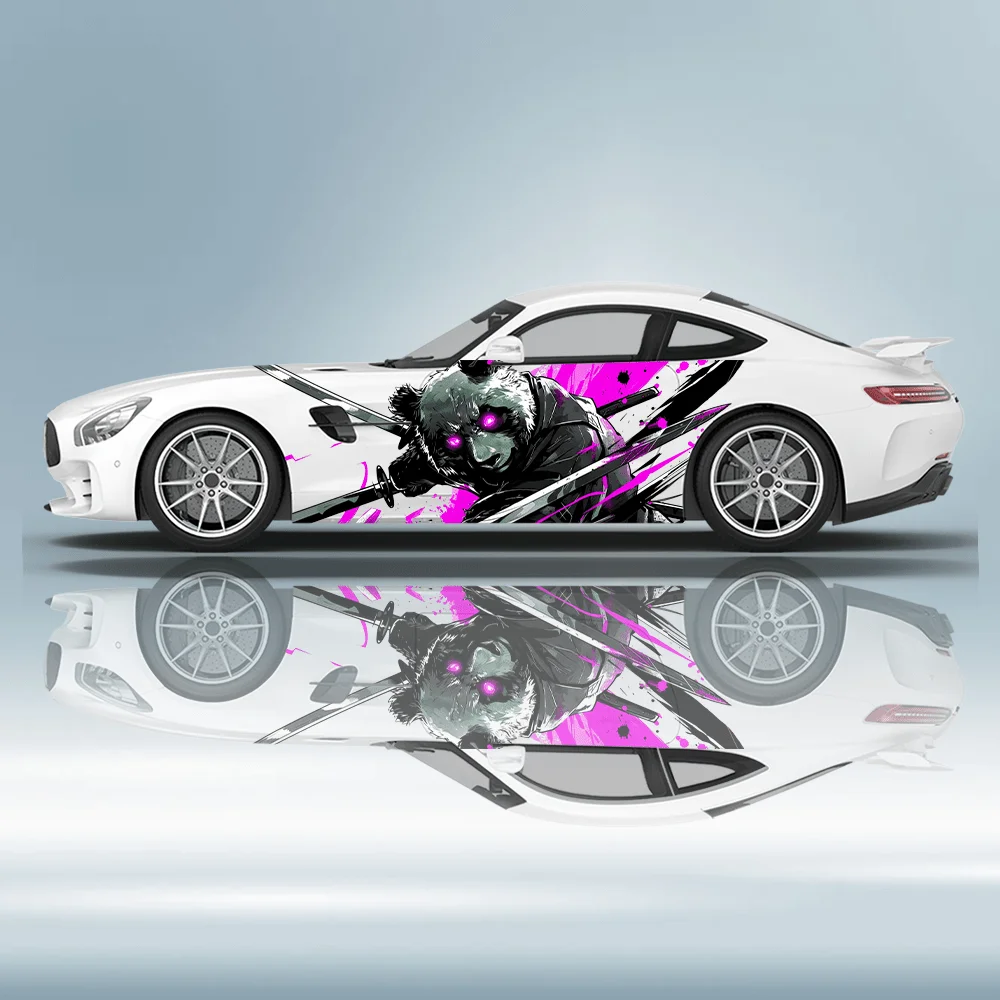 Sticker of a Panda with a Sword and Glowing Eyes; Full Body Car Decal to Cover Scratches and Protect the Car; Water car vinyl wr