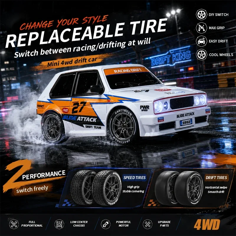 ZWN 1:24 RC Car 2.4G High Speed Drift 4WD Remote Control Car With Led Light Radio Controlled GTR Racing Model For Boy Toy Gift