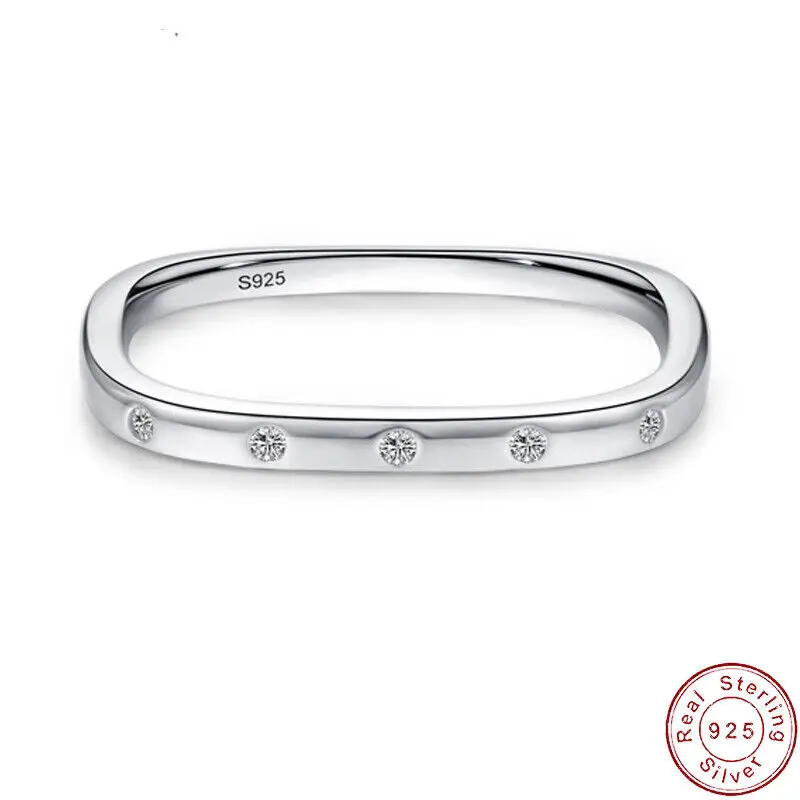 

Европейское сверкающее квадратное кольцо на палец AAA CZ S925 из стерлингового серебра для женщин, свадебные украшения на день рождения