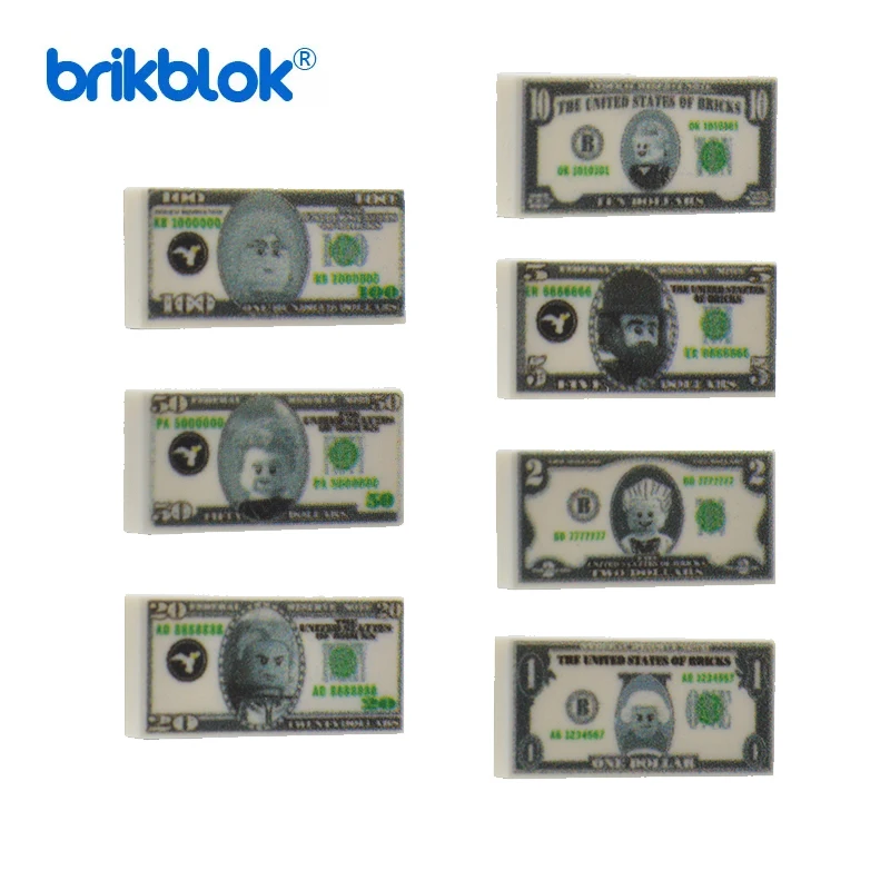 MOC Printed Tiles Building Block Toys 1x2 Money Banknote Construction Brick