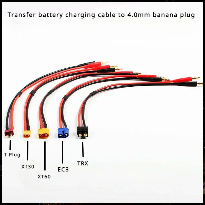 20Cm Ec3 Ec5 Xt30 Xt60 Trx T Stekker Mannelijke Koplading Lood Naar 4.0Mm Bananenpluggen Oplaadkabel Siliconen Draad 14awg Voor Lipo-Batterij