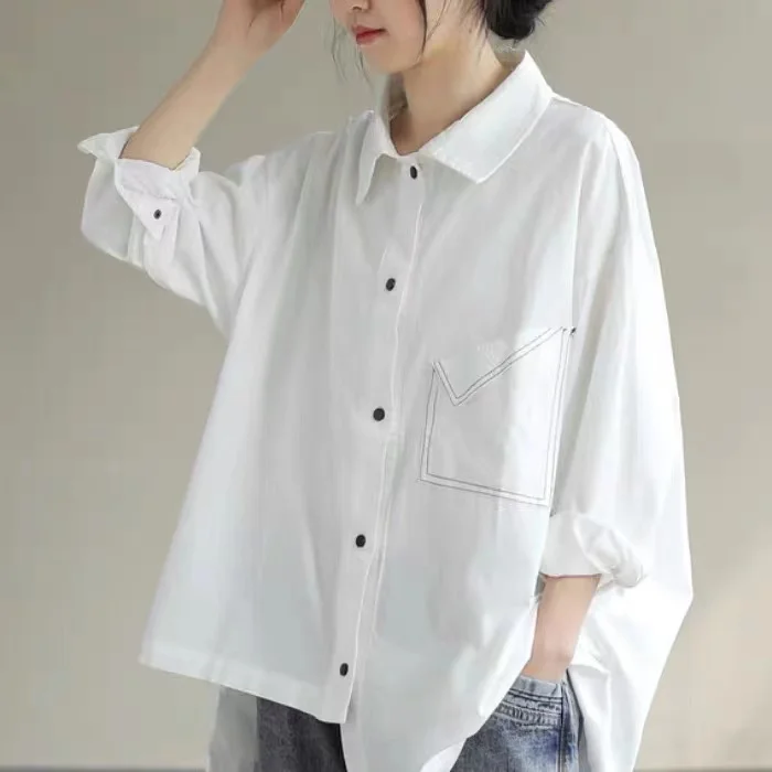 Lâche décontracté couleur Pure irt pour femmes grande taille saison d'automne polyvalent confortable coton Long Sve boutonné irt