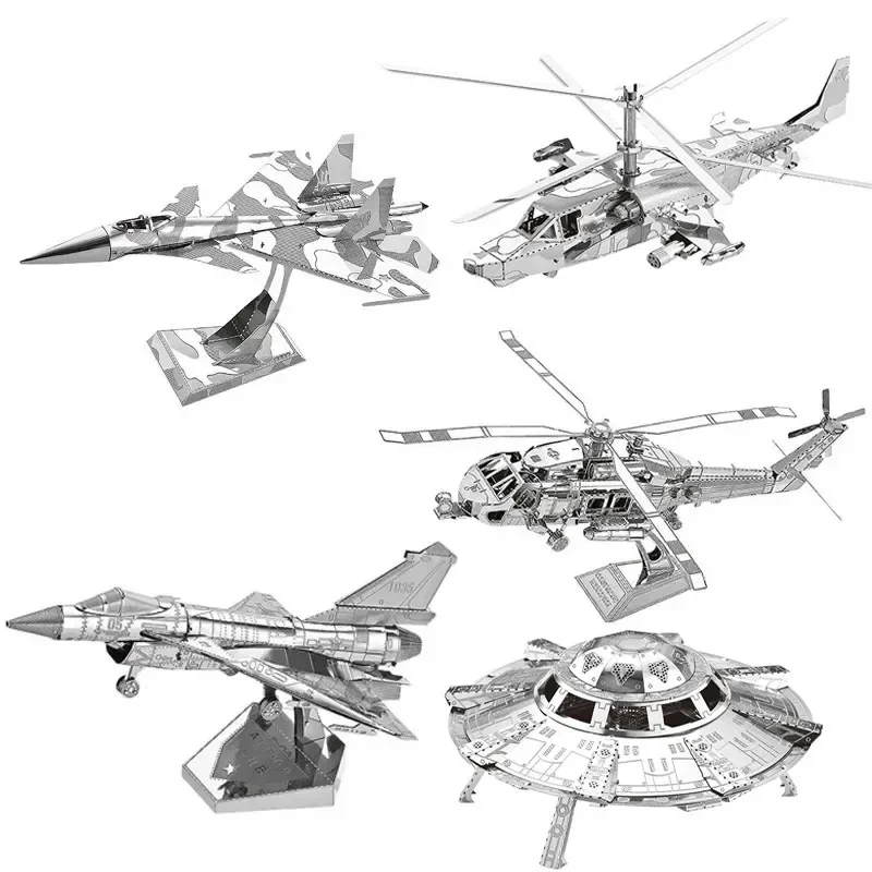 Rompecabezas Metálicos 3D, Modelos Militares J-20, J-10B, SU-34, KA-50, Helicóptero UFO RAH-66, Rompecabezas de Ensamblaje Manual DIY