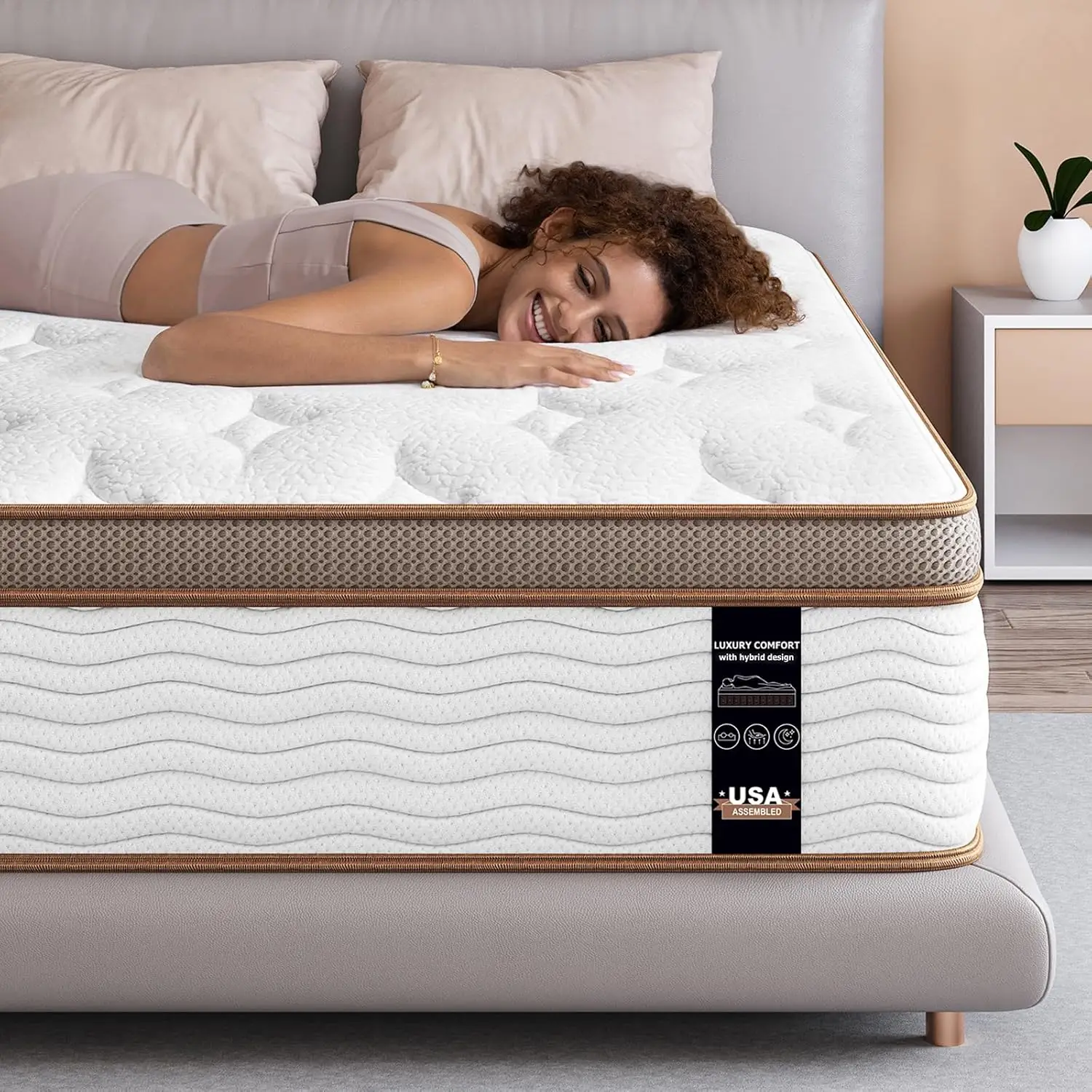 Queen Mattress 14 Inch Hybrid Mattress in a Box Individually Wrapped Coils for Pressure Relief and Motion Isolation