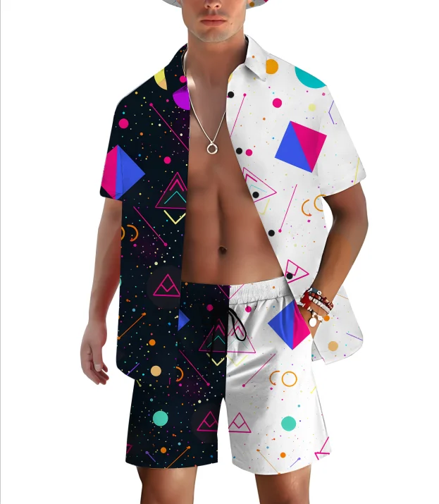 Summer Graffiti 3D Print Men Shirt Sets Fashion Short Sleeve Shirt Oversized Beach Shorts Streetwear Hawaiian Suits Clothes