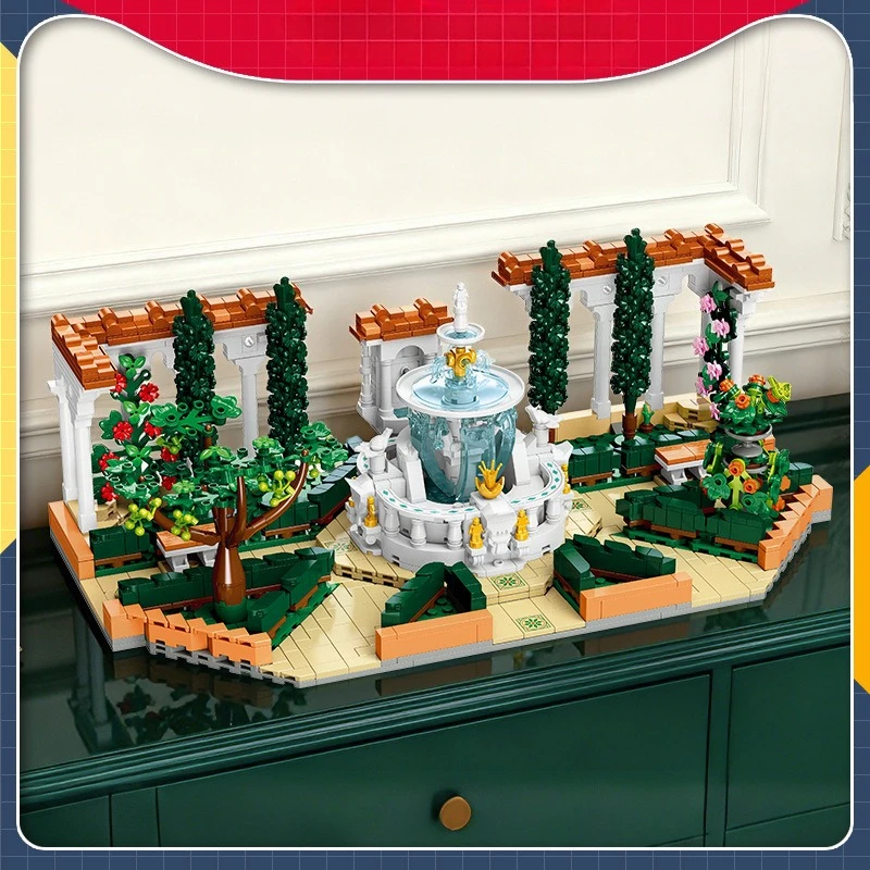 

New toy 57032 assembly DIY healing scene building block mini fountain square