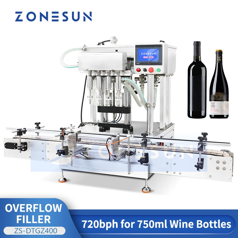 ZONESUN ZS-DTGZ400 Gravity Liquid Filling Machine For Siphon Wine Bottle Overflow Filling