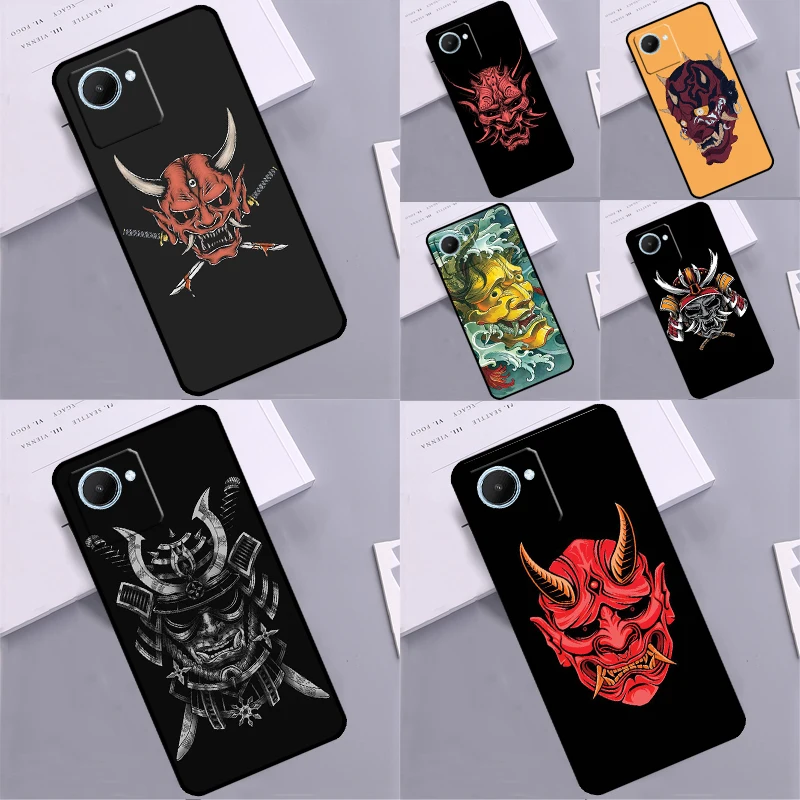 

Японская маска самурая Oni для Realme 14 Pro Plus 10 11 12 13 GT 7 Pro GT 5 6 6T C67 C61 C53 C51 C21Y C25S C75 C55 Чехол