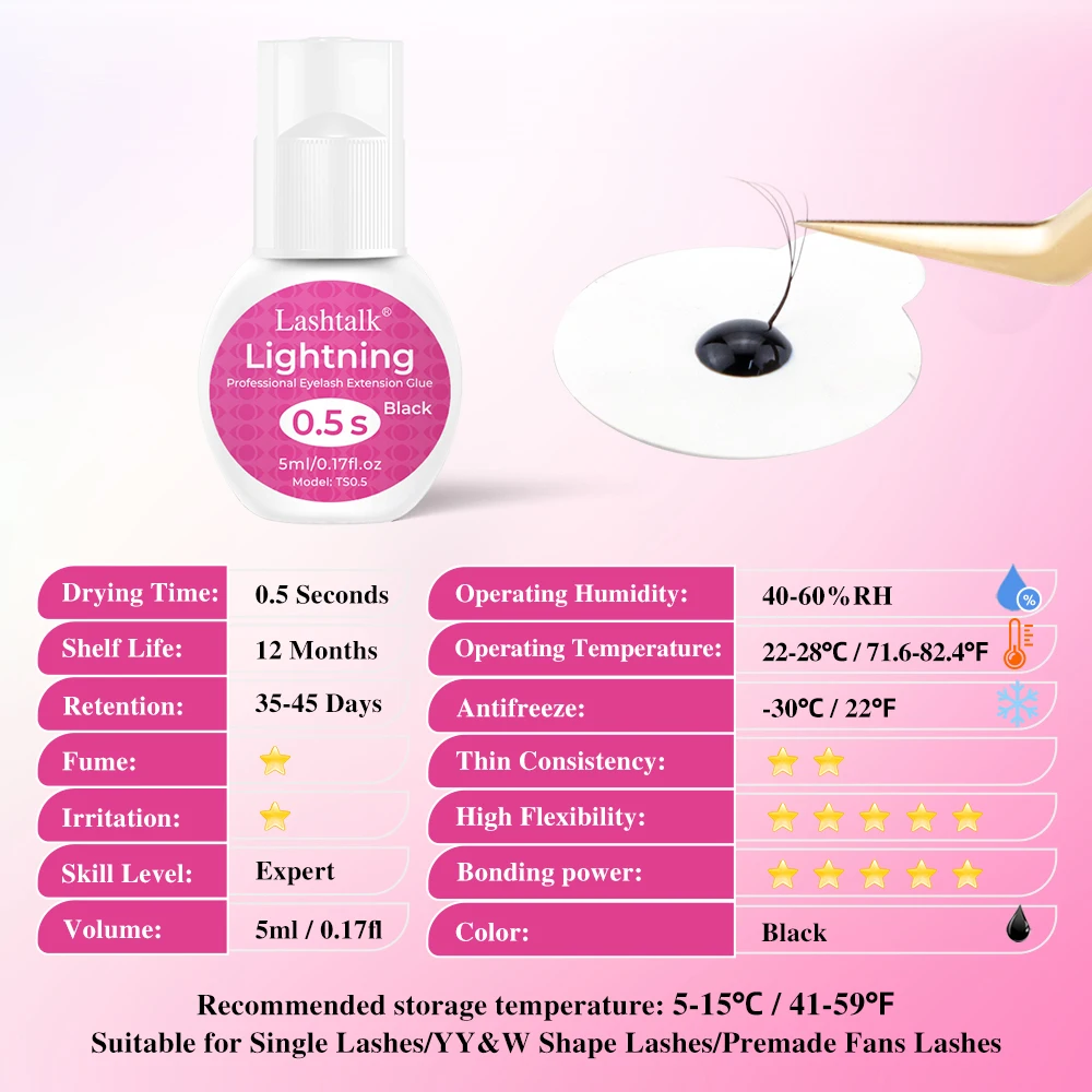 Lashtalk Colla per extension ciglia 0,5 s Fulmine Professionale Asciugatura rapida Ventole per irritazioni a basso odore Volume di lunga durata da Nagaraku