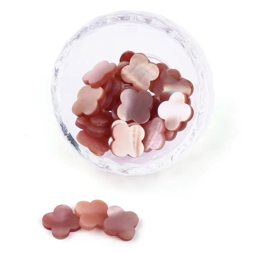 Pink Mother of Pearl Clover Beads for Jewelry Crafting 6mm 14mm Natural Shell Double Flat Loose Stone