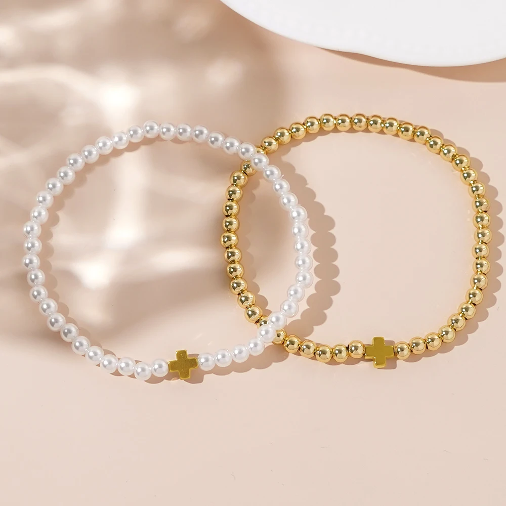 طقم قطعة قطعة للنساء ، سوار اللؤلؤ المقلد ، حبة نحاسية ، طراز الشاطئ ، صيف جديد ، من من من من النحاس الأبيض #2