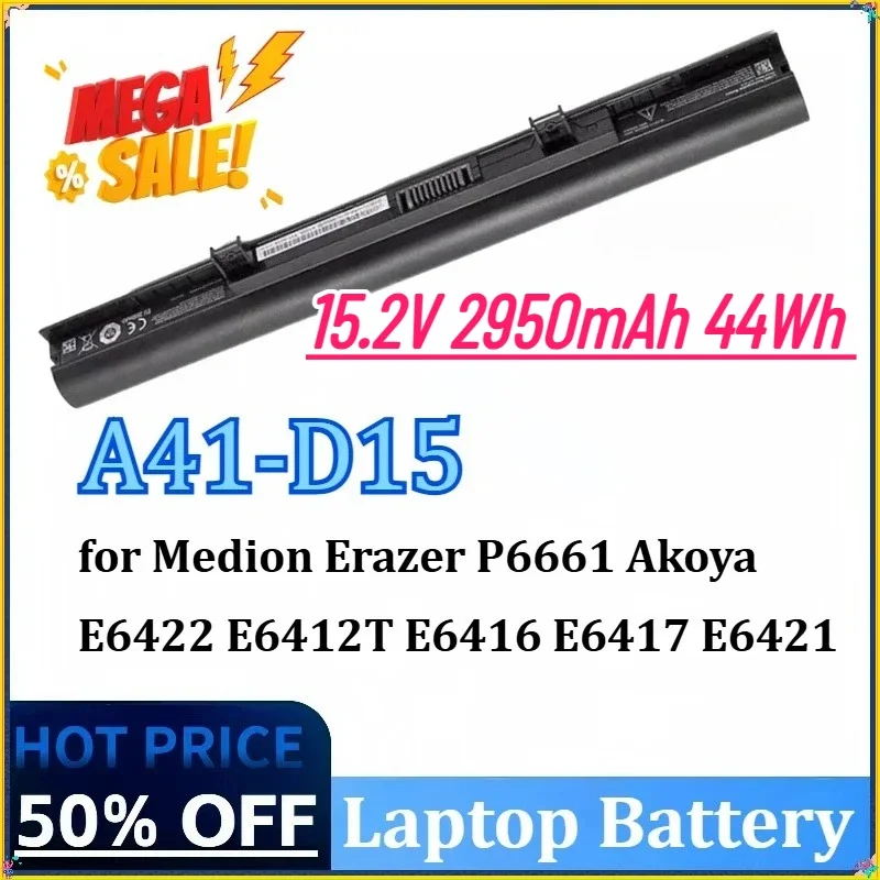 15.2V 2950mAh 44Wh A41-D15 A31-D15 A32-D15 Replacement Laptop Battery for Medion Akoya E6416 P6659 E6424 P6657 ERAZER P6661