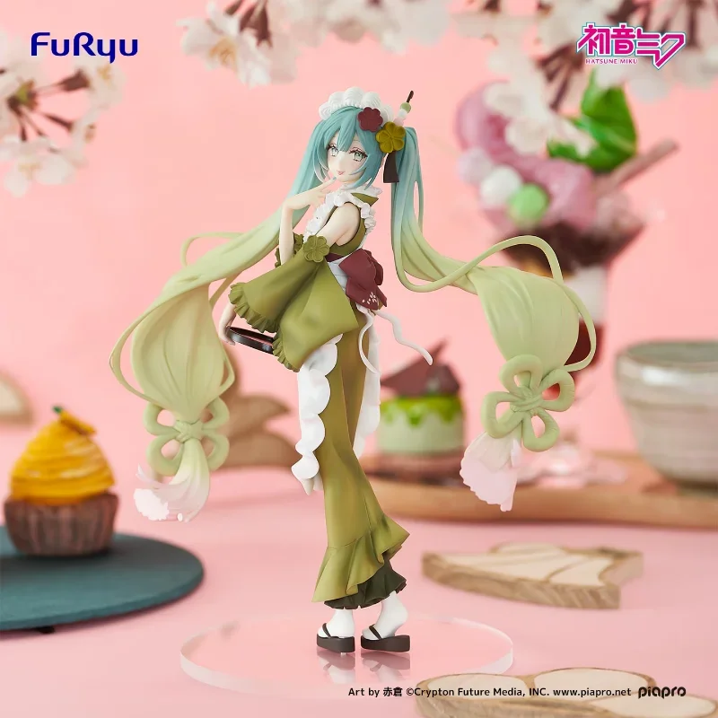 FuRyu Original Virtual Singer Anime Figure VOCALOID Hatsune Miku Matcha Color Long Skirt Action Figure Toys for Kids Gift Model