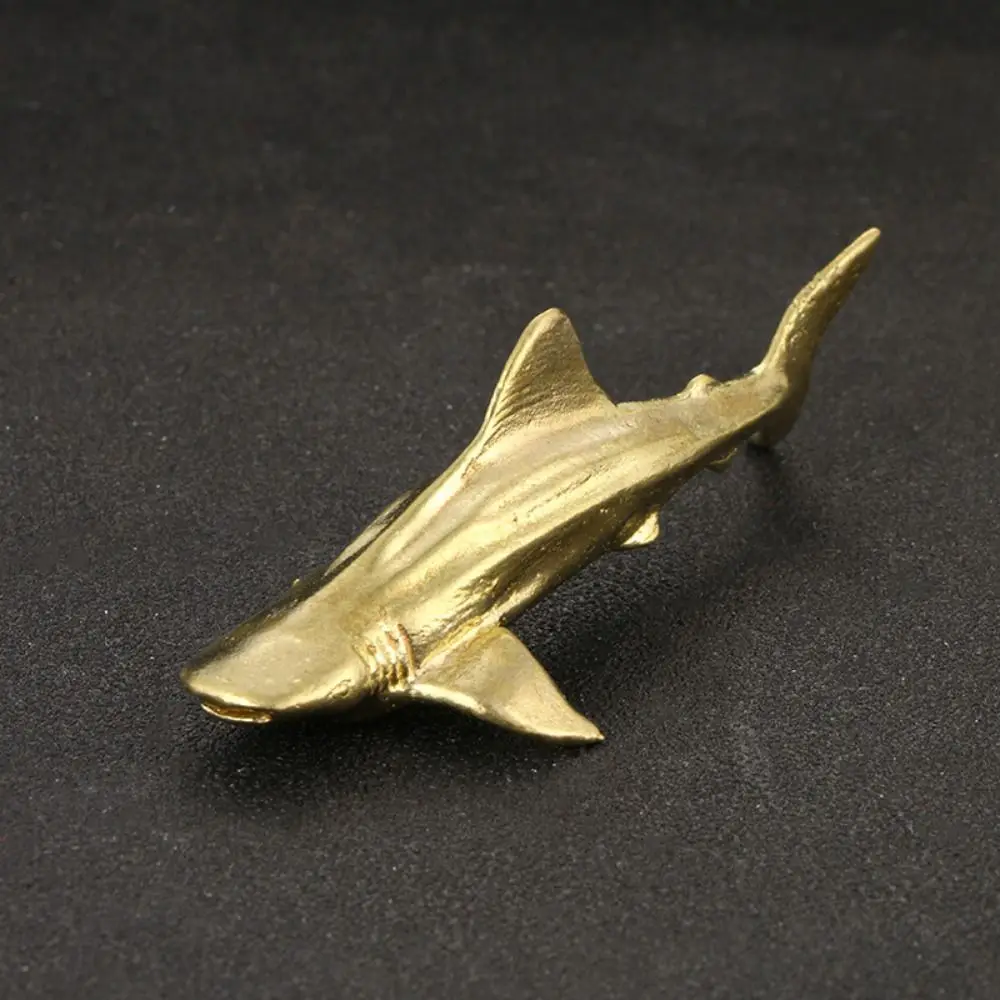 Vintage Brass Shark Figurines Exquisite Copper Mini Shark Statue Cute Handmade Shark Sculpture Home Office Decor