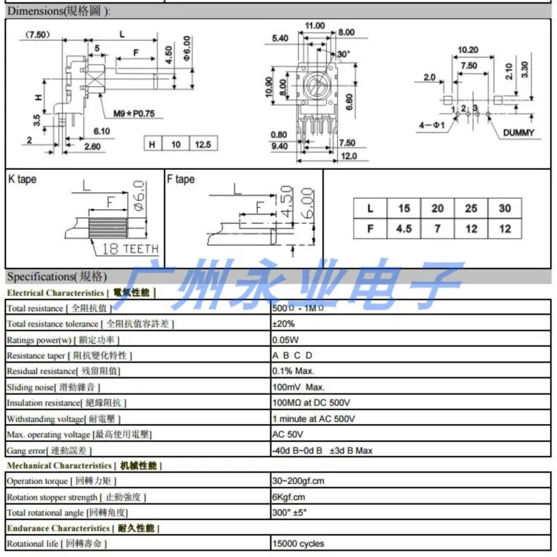 1PCS RK11 Type 4Pins Single Horizontal Potentiometer B100K B104 Volume Control Amplifier Potentiometer Half Shaft Length 13MM