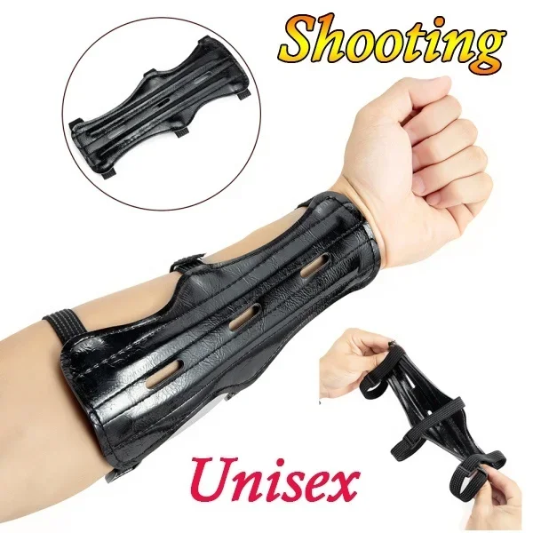 Archery Arm Protector Arrow Leather Arm Guard Protection Safe Strap Armband , Armguard Arm Protective Gears Unisex Black