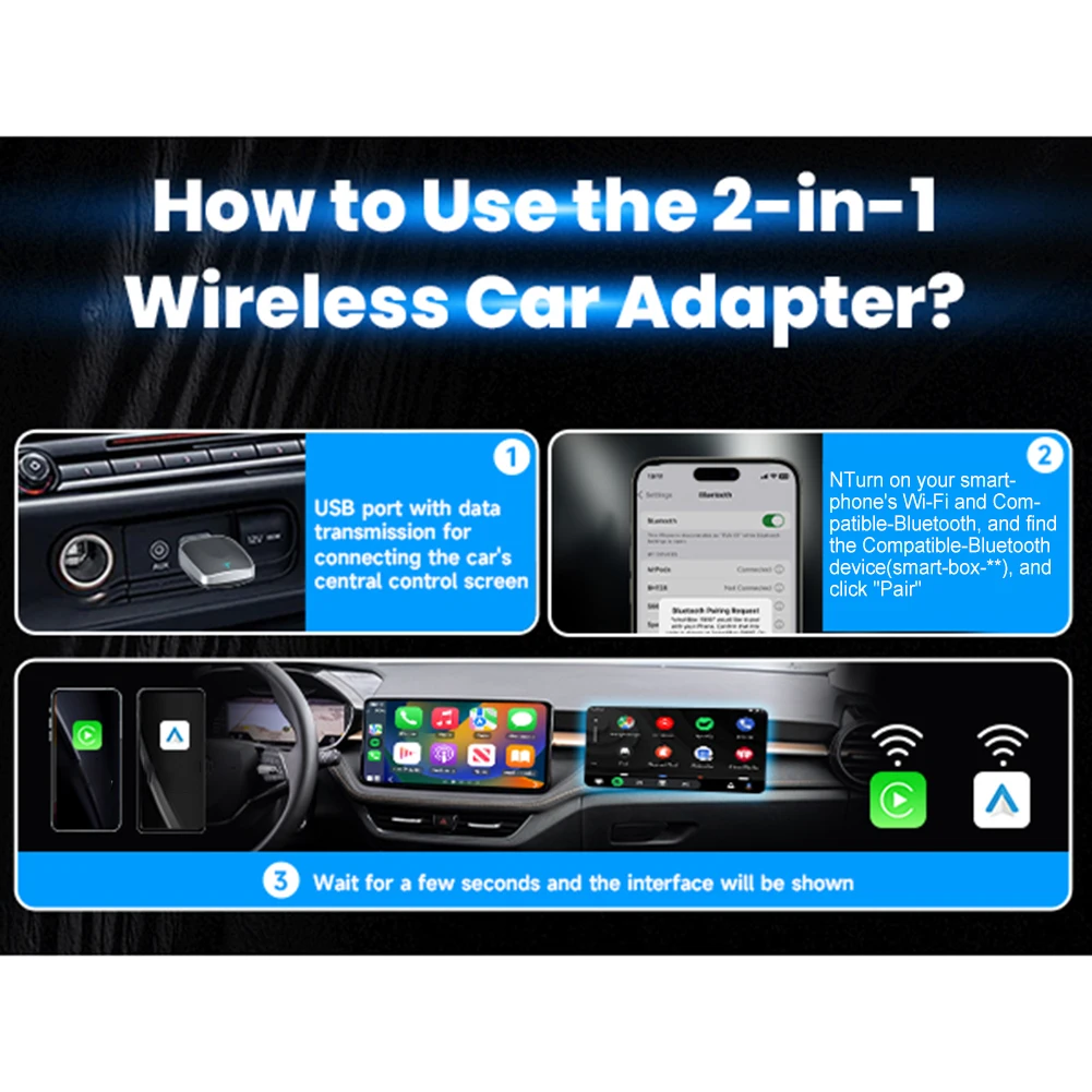 محول سيارة لاسلكي للملاحة داخل السيارة، محول سيارة أسود، سهل التركيب، أداء موثوق، واجهة USB