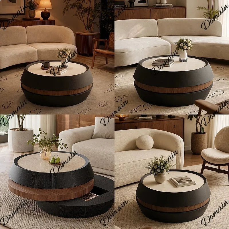 Rotating Coffee Table Travertine Slate Living Room Designer Small Apartment Retro Storage Creative Tea Table