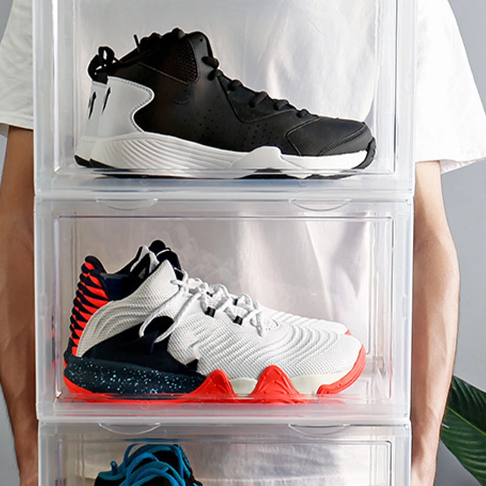 Caja de zapatos transparente, contenedor de almacenamiento transparente para zapatos, calcetines, ropa interior, bufandas, cinturones, bolsos, herramientas, artículos de oficina, polvo