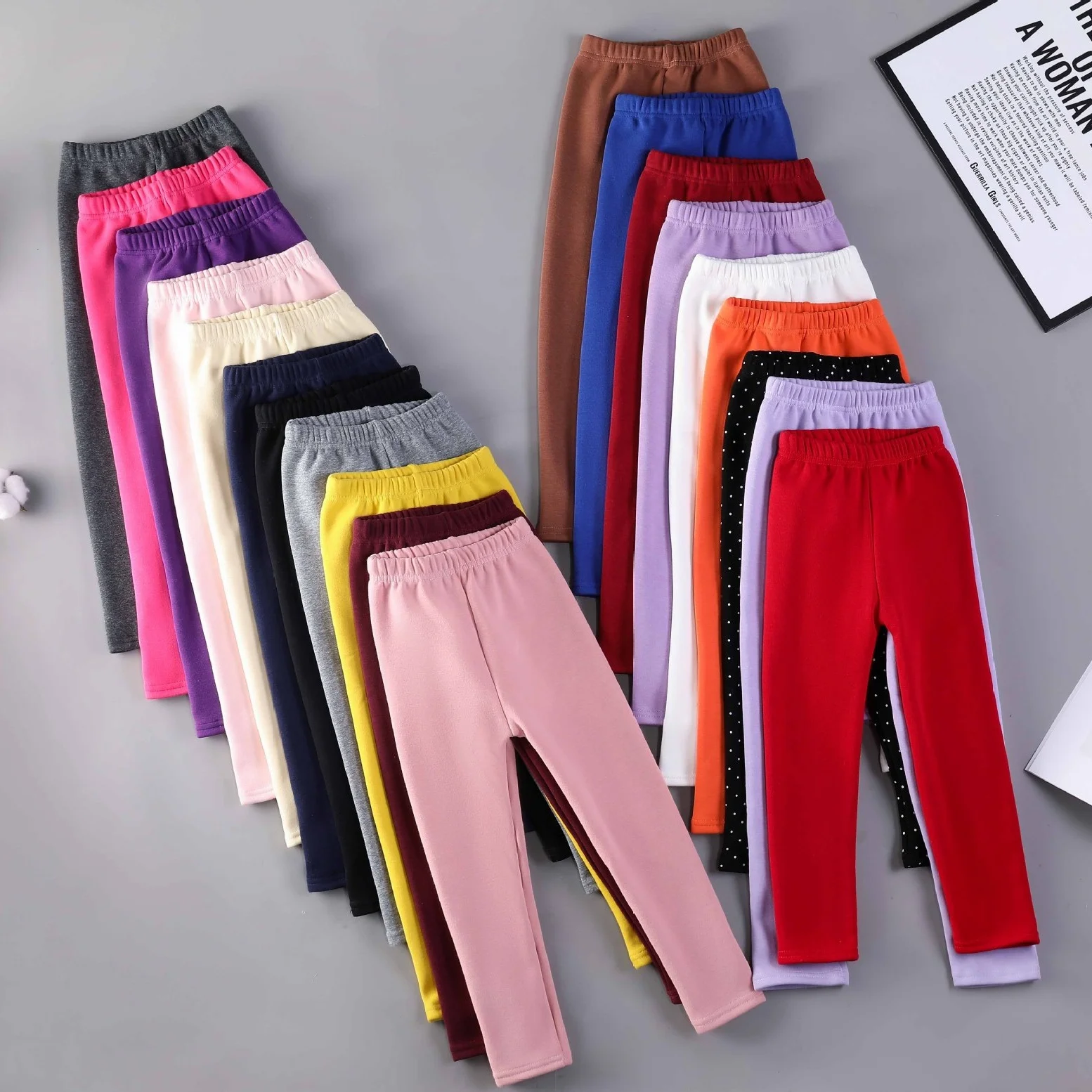 

Candy Color Plush Velvet Thick Warm Children Pants for Winter Autumn Elastic Straight Trousers