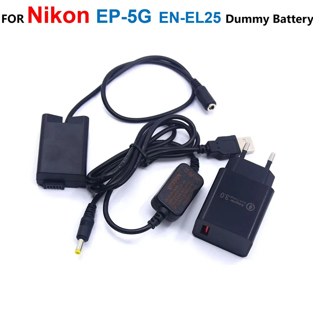 EP-5G DC Coupler EN-EL25 Dummy Battery+Power Bank Adapter USB Cable EH-5A+QC3.0 USB Charger For Nikon Z50 ZFC Z30 Cameras