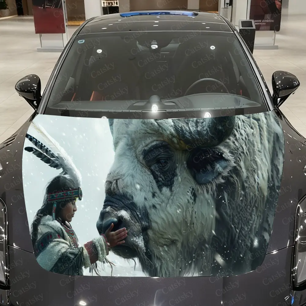Bison Native Auto Hood Sticker, Car Cover Decal, Waterproof and Self-adhesive Auto Vinyl Wraps, Car Exterior Decoration, Holiday