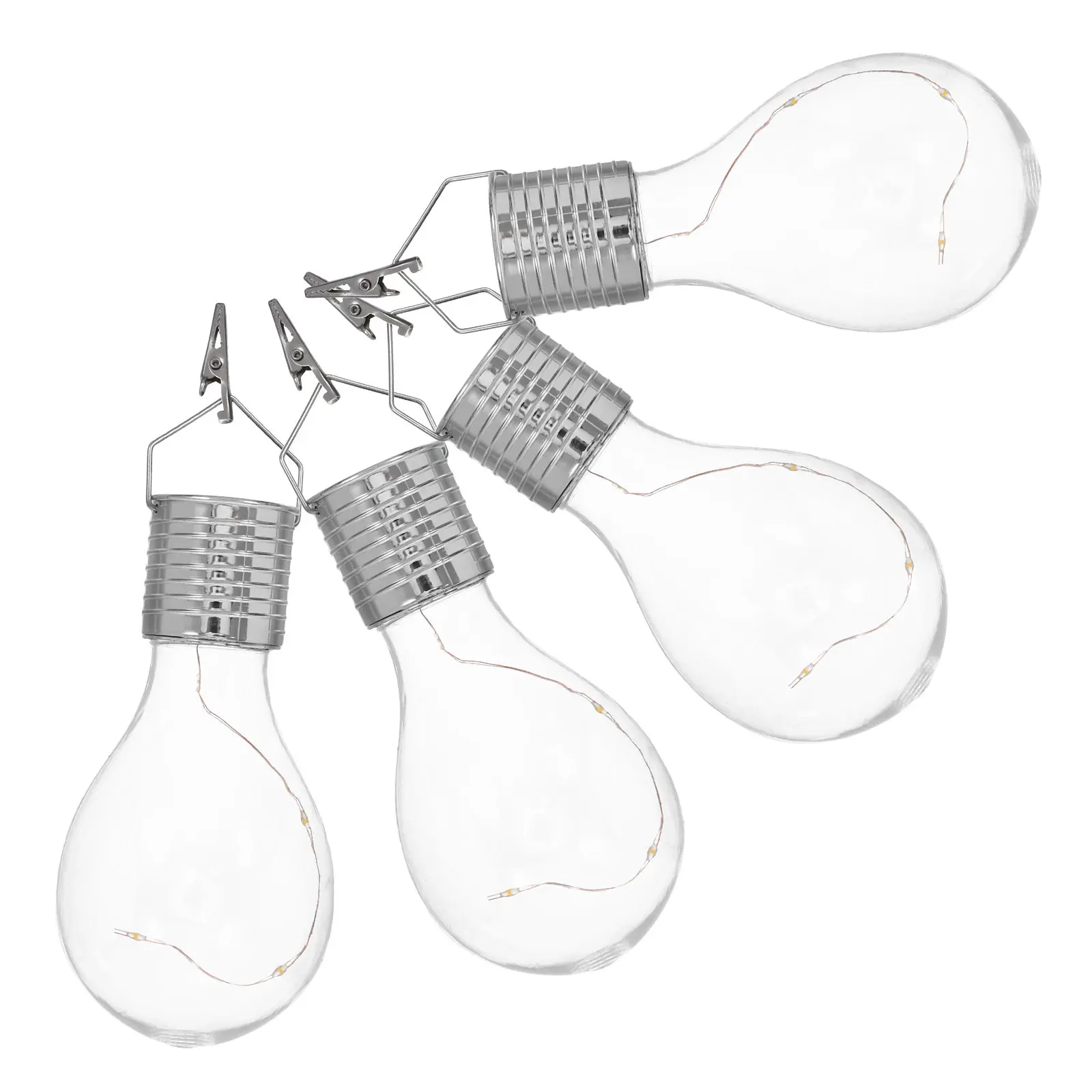 

4Pcs Solar Copper Wire LED Bulb Hanging Lamp Low Power Outdoor Garden Patio Lighting Clip on Balcony Decoration Warm White