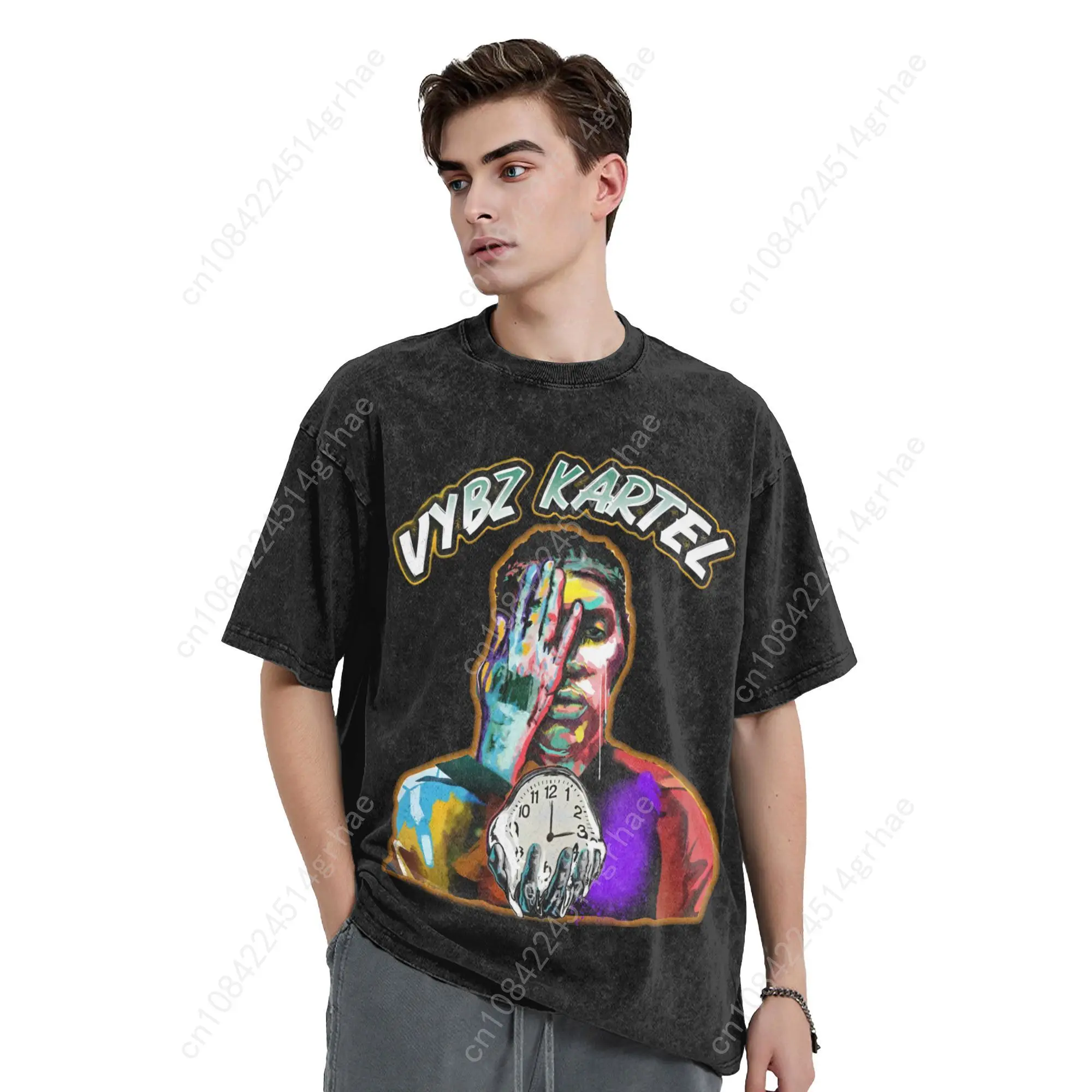 Rapper Vybz Kartel gewassen T-shirt mannelijke streetwear casual T-shirts zomer crewneck hipster tee shirt print oversized tops