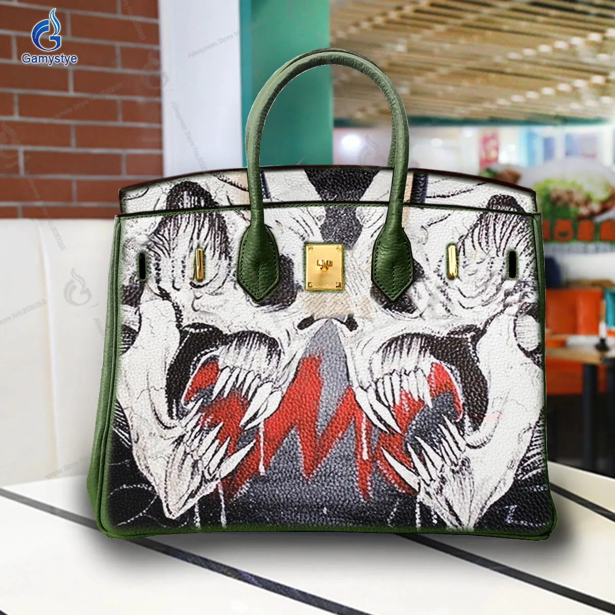 Personalizar bolso Art Hand Painted Skull looking at each other Bag Women Bag Designer Crossbody Handbags Female Messenger Totes