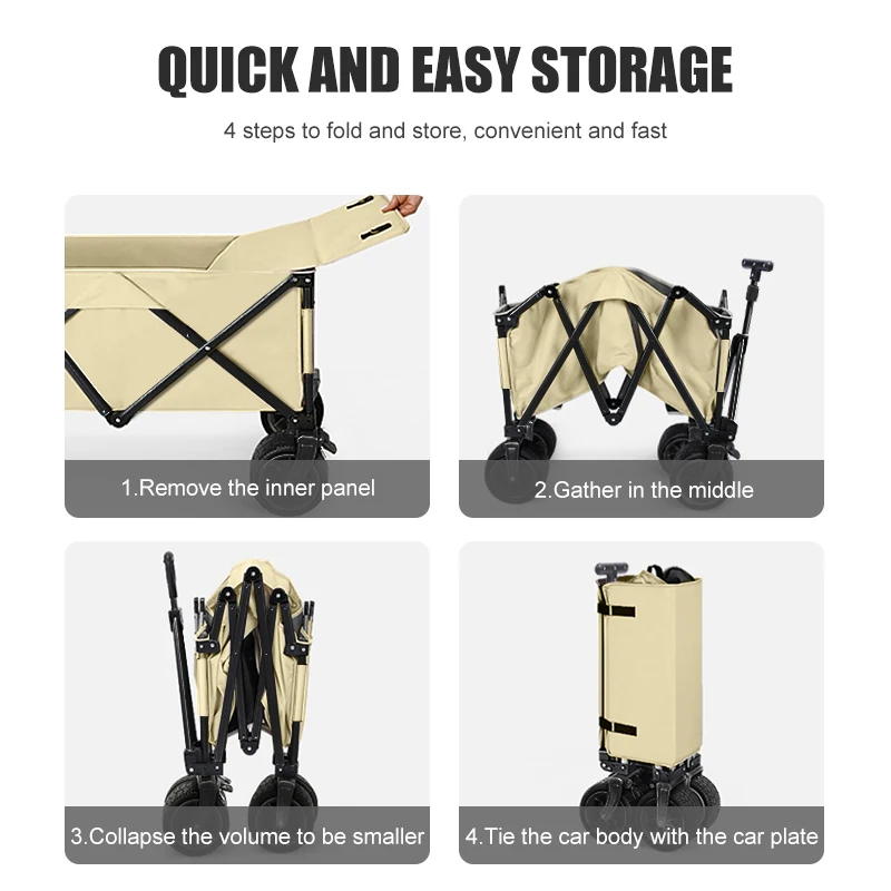 Outdoor Collapsible Camping Cart 600D Oxford Metal Utility Shopping Garden Beach Folding Wagon view 4