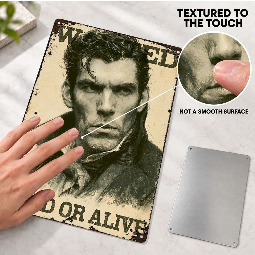 Wanted Man Portrait Aluminum Poster Customized Metal Sign Vintage Wall Art For Home Entertainment Room Cinema Fan Birthday Gift