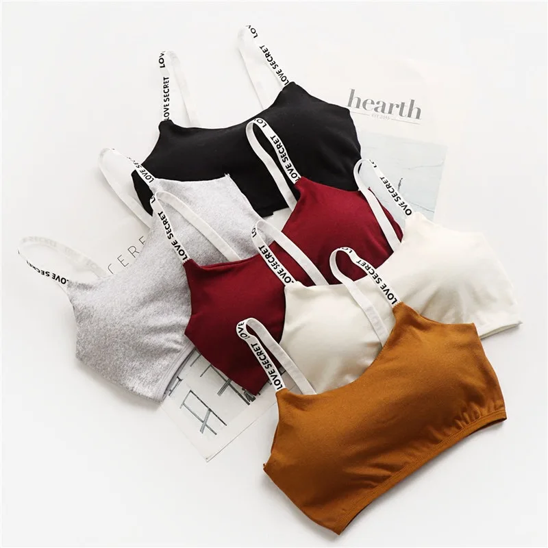 Women Active Bra Casual Top Letters Print Strap Cotton Top Fitness Gym Jogging Sleep Bra Girl Wire Free Bandeau Paded Bra Tops