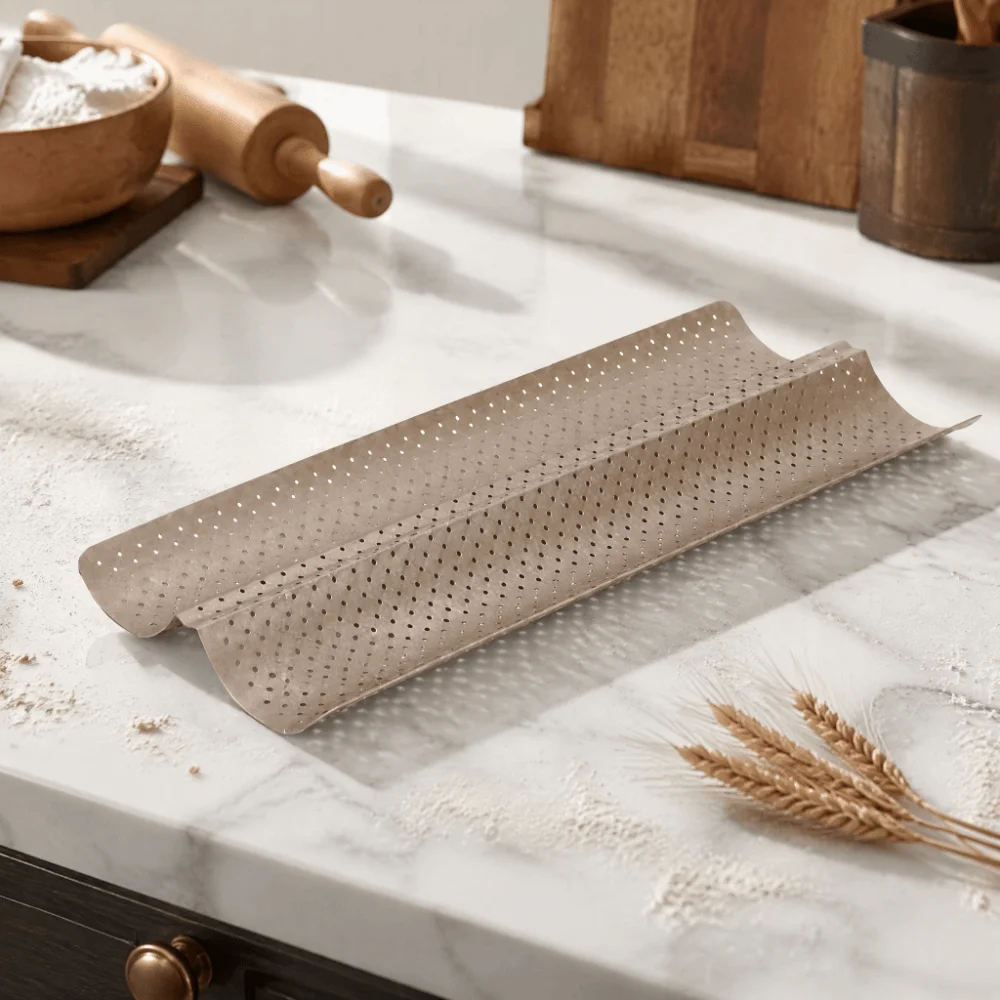 New 2/3/4 Slot Baguette Pan Nonstick Perforated Bread Baking Mold Wavy Carbon Steel Baguette Baking Tray Bread Baking