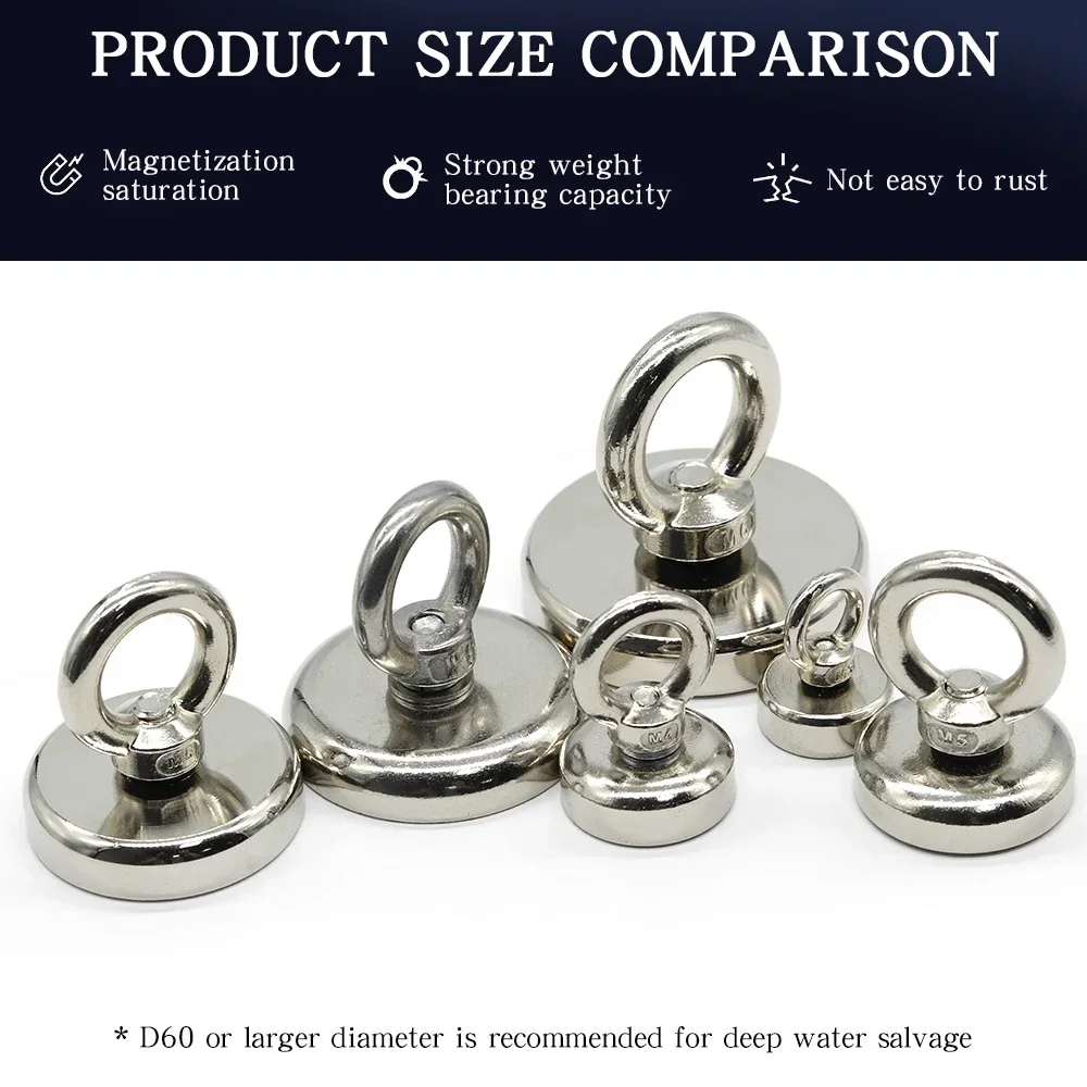 1 Pcs Heavy Duty Search Magnets Strong Neodymium Magnet Salvage Magnet Deep Sea Fishing Magnets Mounting with Ring Eyebolt