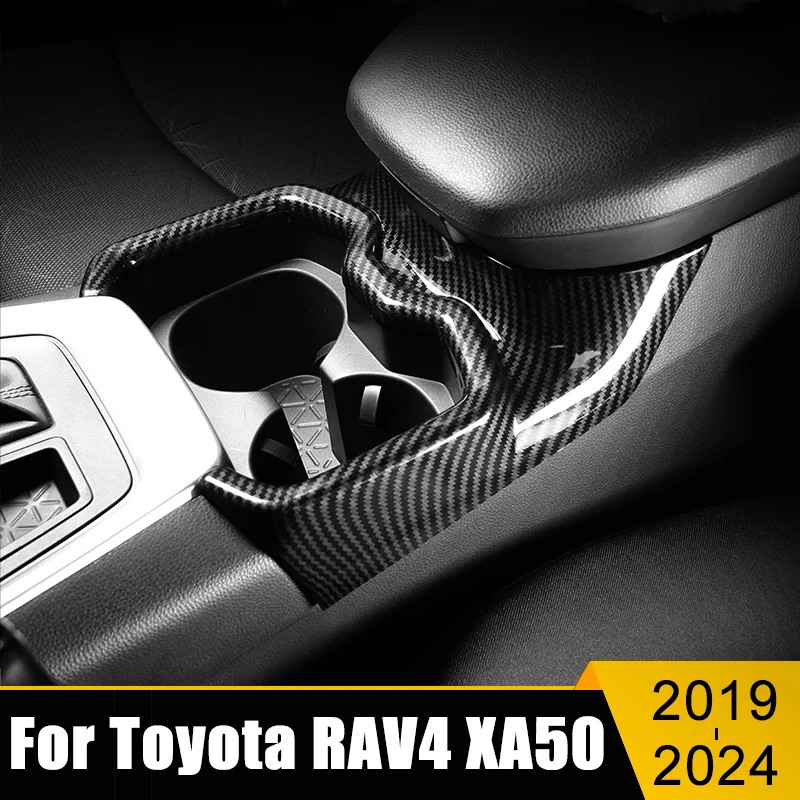 

For Toyota RAV4 2019 2020 2021 2022 2023 2024 RAV 4 XA50 Hybrid ABS Carbon fiber Car Front Row Water Cup Holder Trim Cover