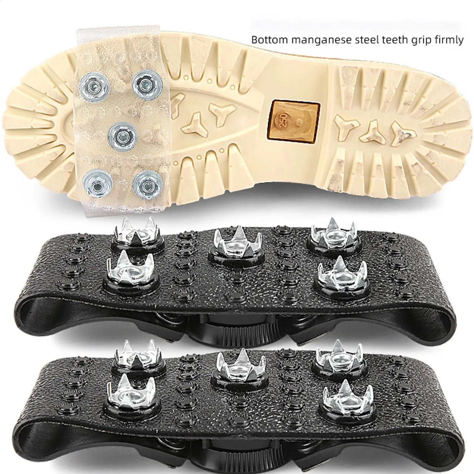 1ペア 5爪式アイスクリート 靴・ブーツ用 滑り止め スノーグリップ ウォーキング、ハイキング、冬の旅行用
