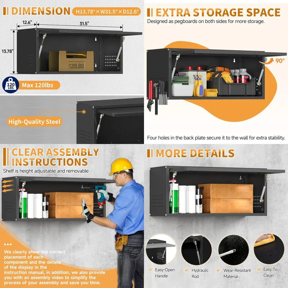 

Черный стальной настенный шкаф с дверцей с выступающим верхом, ручкой и вентиляционными отверстиями для дома, офиса, кухни и гаража (13,8 фута высотой)