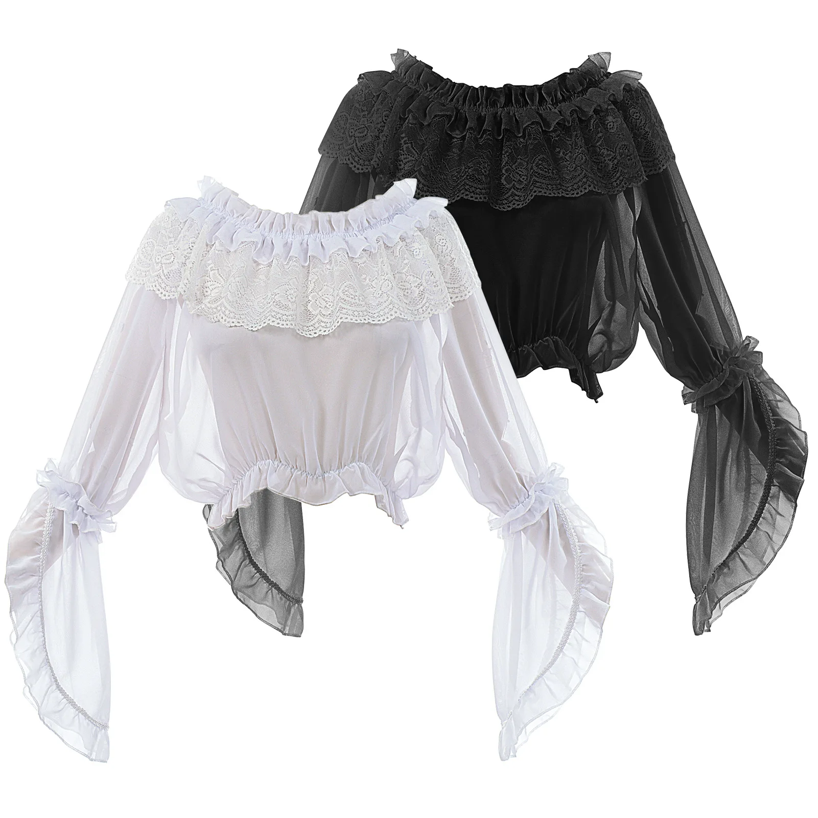 

Medieval Renaissance Blouse Women Off Shoulder Sleeves Shirt Lolita Gothic Style Cosplay Costume