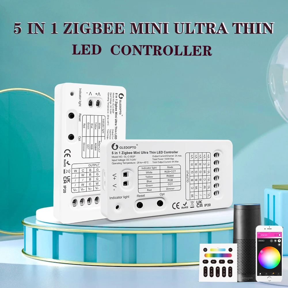 

Gledopto Zigbee 3.0 DC5-24V Mini 5 in 1 LED Light Strip Controller RGBCCT/RGBW/RGB/CCT/Dimmer Controller