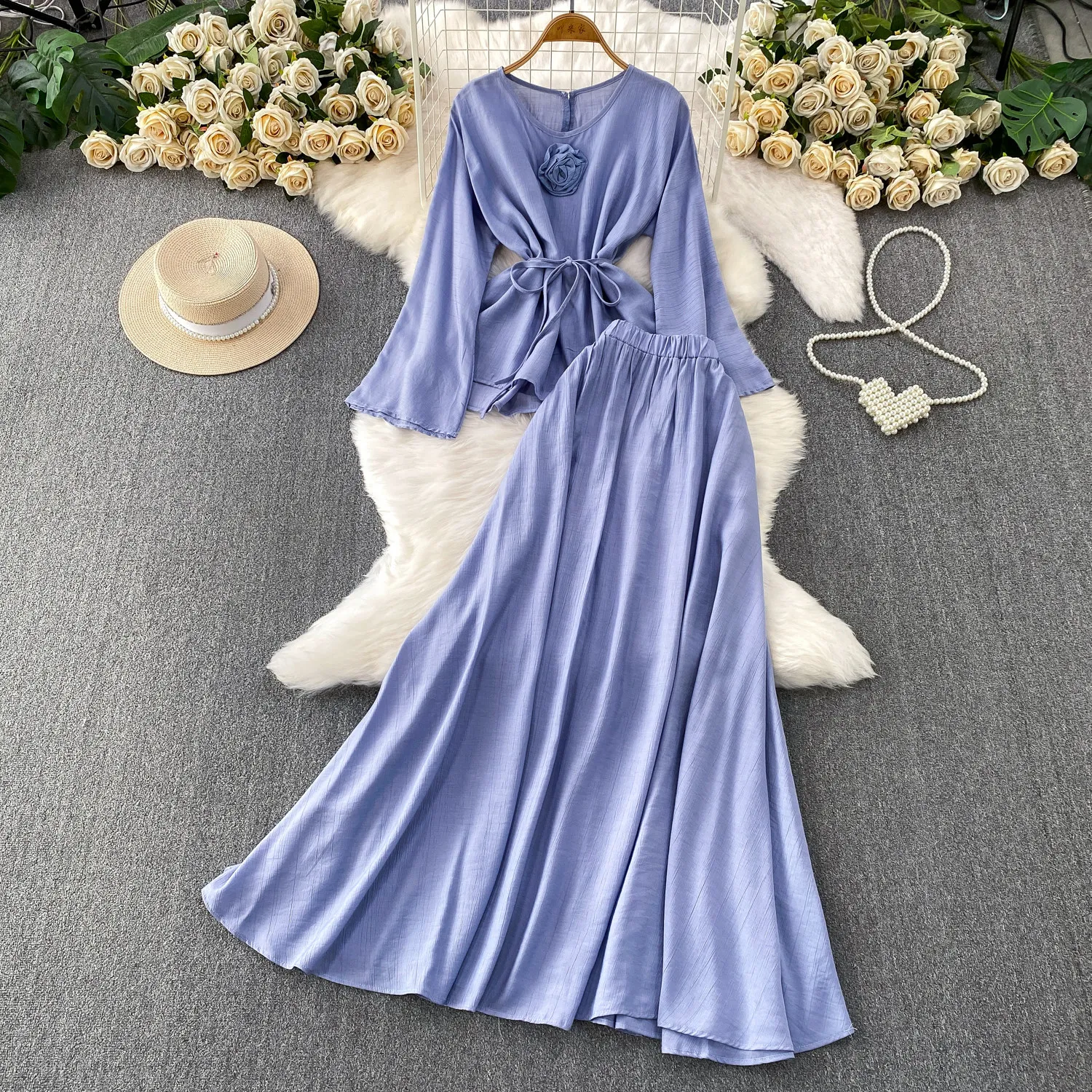 

Элегантный винтажный повседневный свободный комплект с длинными рукавами для вечеринок и клубов, корейская модная женская одежда, комплект из двух предметов