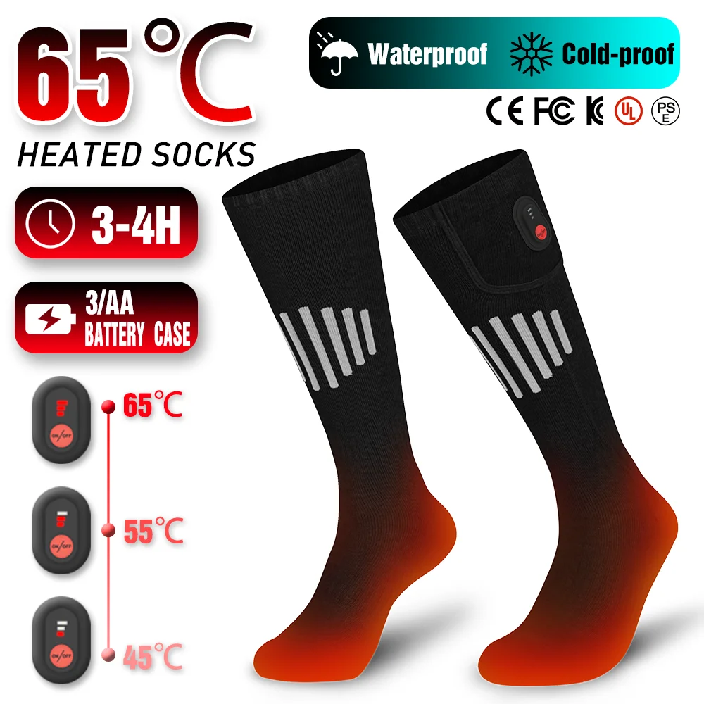 65℃ Heated Socks Winter Warm Heating Socks With Battery Case Snowmobile Electric Heated Skiing Sock Controllable Buttons outdoor