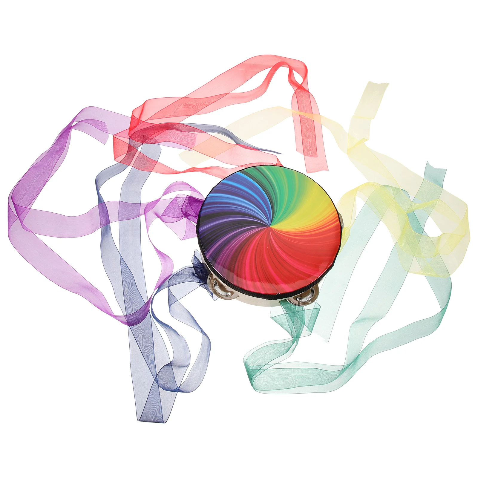 

6 Inch Classical Hand Drum Rainbow Ribbons Portable Percussion Instrument for Adults Kids Rehearsals 4 Straps Stage