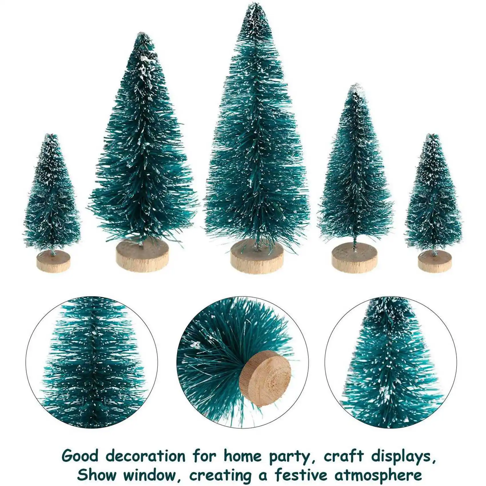 NOCM 120 Pieces Mini Sisal Snow Frost Trees Winter Pine With Wood Base Snow Ornaments Tabletop Trees For Christmas Decoration