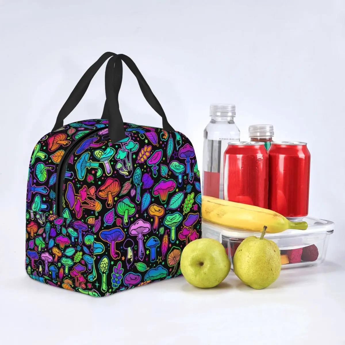 Custom Psychedelic Magic Mushrooms Lunch Bag Women Cooler Warm Insulated Lunch Box for Kids School Children Work Food Pinic Tote