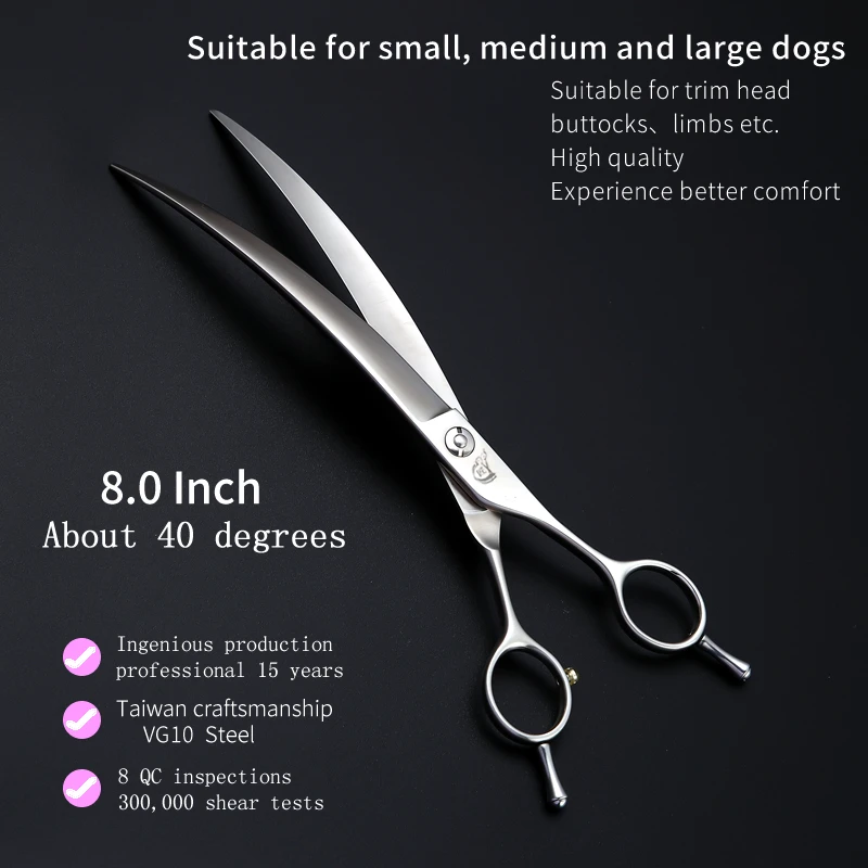 Crane JP VG10 Steel 8 inch 40°Curved Scissors Pet Dog Grooming Scissors Shears Pet Big Curved Shears Dogs Products