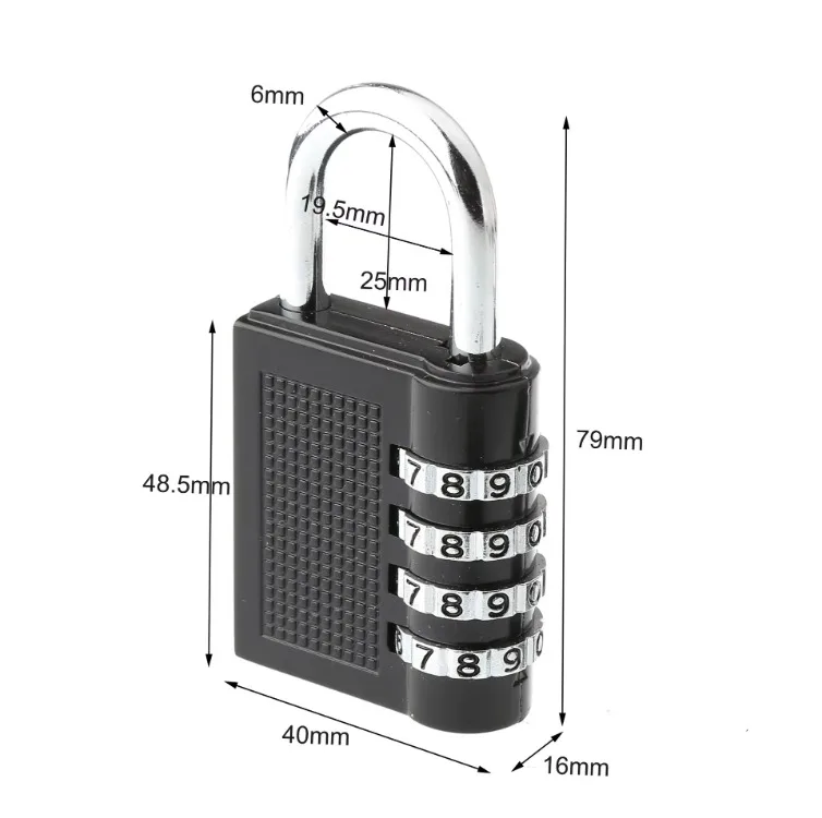 80*43*14mm Heavy Duty 4 Dial Digit Combination Lock Weatherproof Security Padlock Outdoor Gym Safely Code Lock Black