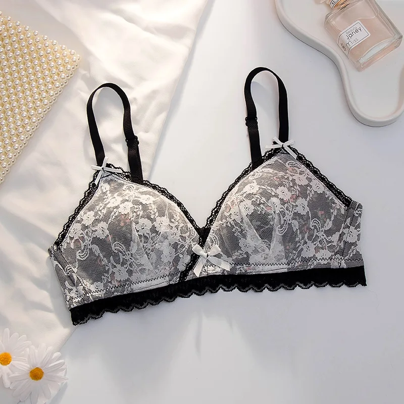 Summer Sexy Lace Tube Top Women Fragmented flowers Bralette Thin Chest Girl Bras Seamless Transparent Lingerie French Underwear