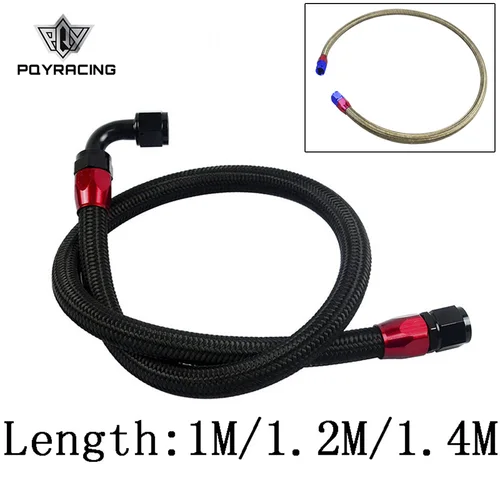 PQY - AN10 1M/1,2 M/1,4 M tubo de manguera de aceite trenzado de acero inoxidable con conector de extremo de manguera giratorio de 0 grados y 90 grados instalado